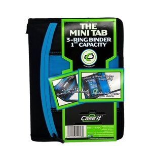 Case-It “The Mini Tab” Three Ring Zip Binder Blue & Black A3 5.5x8.5 80s New NWT
